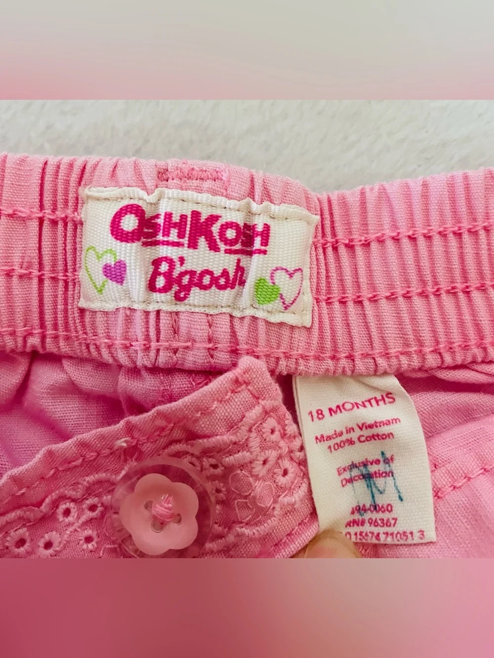 Oshkosh Bgosh Baby Girl Pants 18 M Pink Embroidered Flowers Spring Summer Casual